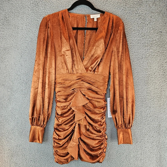 Rony Kobo Womens Orange Rust Carissa Mini Cocktail Club Dress Sz Xs Party FLAWS - Picture 3 of 15